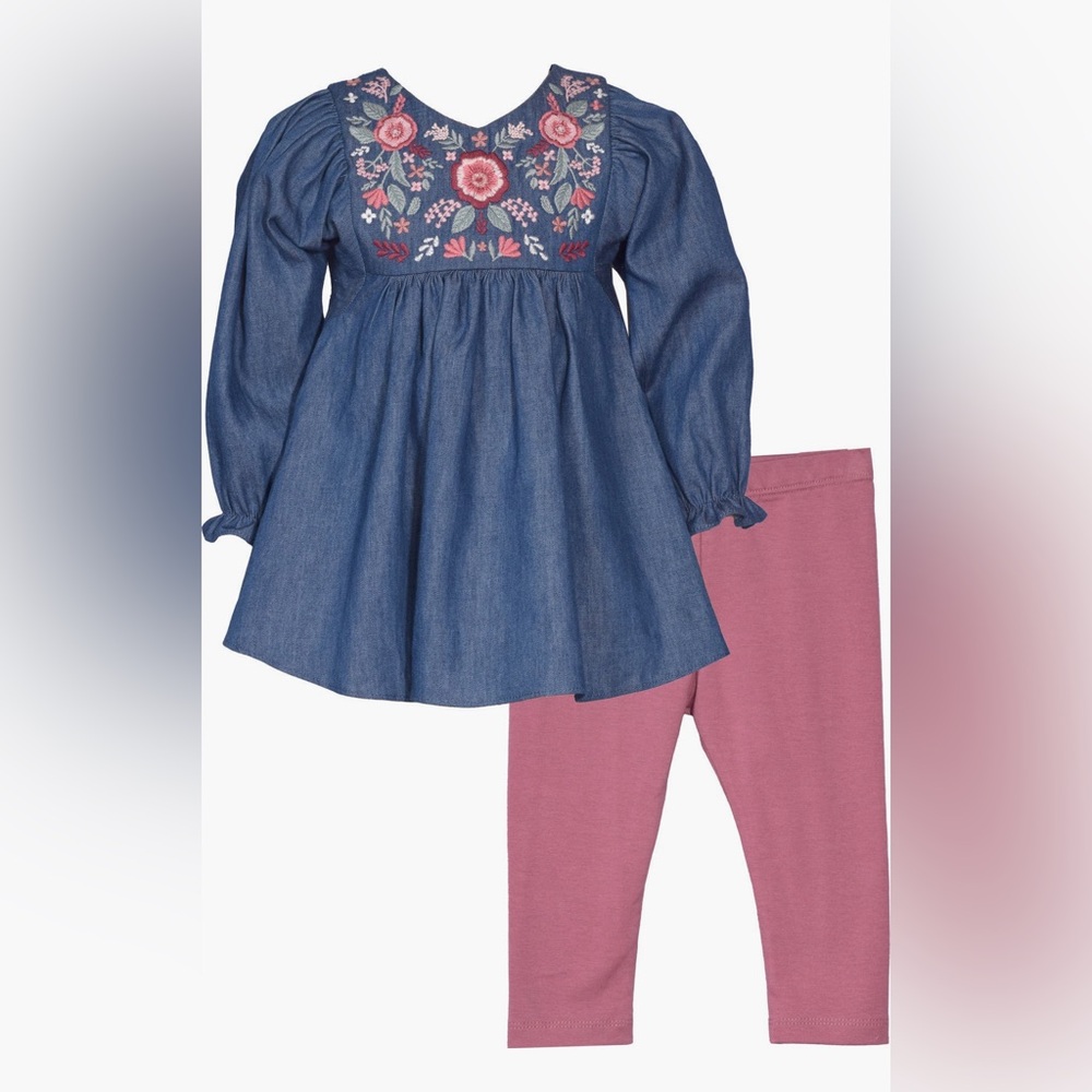 Only worn once! Iris & Ivy Denim Tunic and Pink Leggings Set